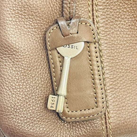 Fossil Brown Pebbled Leather Satchel Double Top Handles Shoulder Bag Purse - Picture 6 of 11